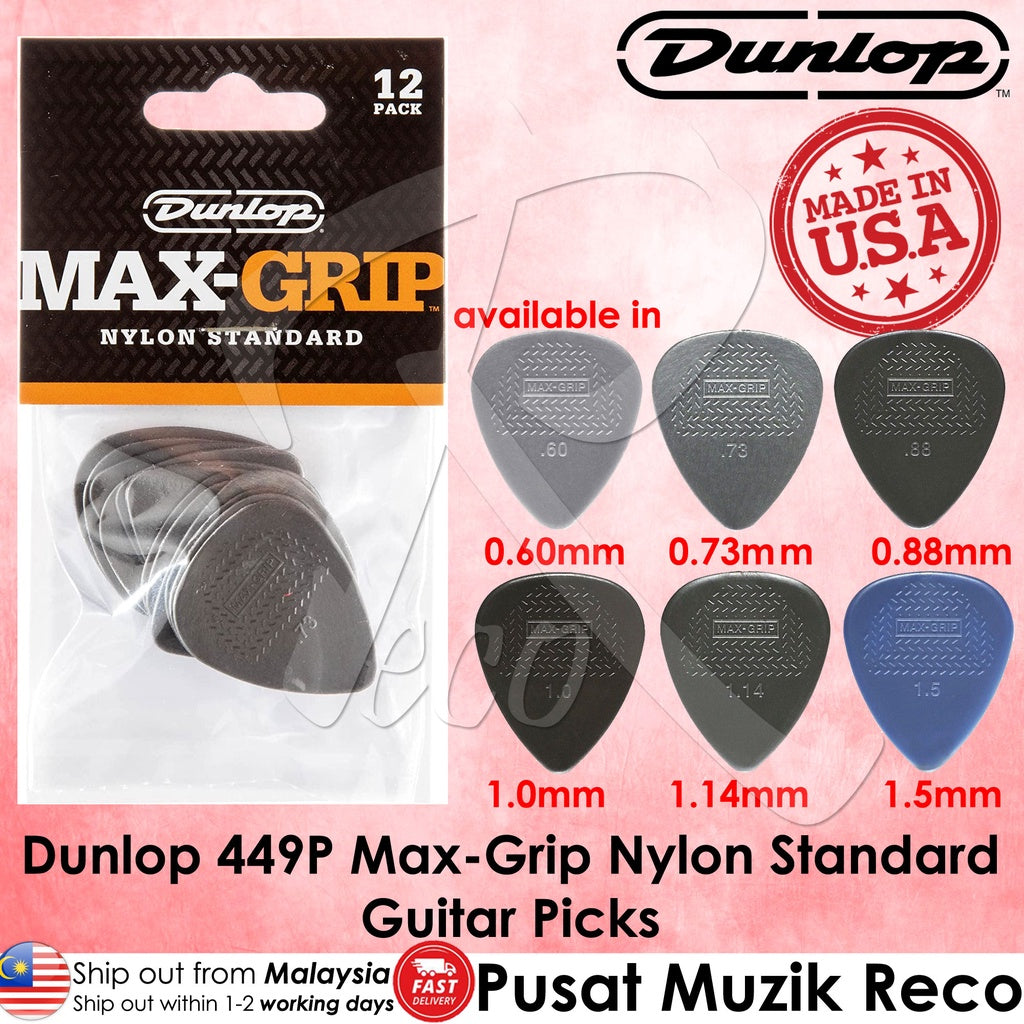 Jim Dunlop 449P073 Nylon Max-Grip Standard Guitar Picks .73mm 12-pack - Reco Music Malaysia