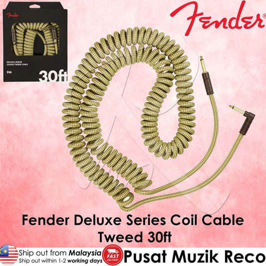 Fender 0990823050 Deluxe Series 30ft TWEED Coil Instrument Guitar Cable - Reco Music Malaysia