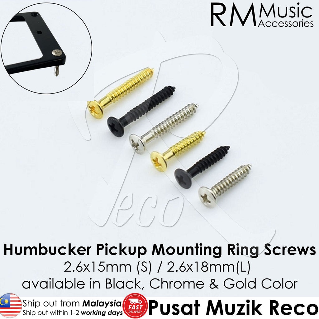 RM GF0090-Ni4S4L Electric Guitar Humbucker Pickup Mounting Ring Screws, Chrome 4 Short 4 Long - Reco Music Malaysia