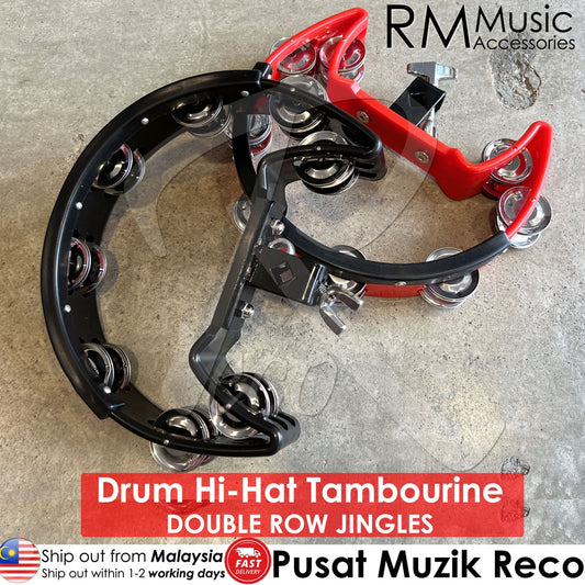 RM Hi Hat Tambourine Half Moon Hi Hat Drum Tambourine, Black / Red
