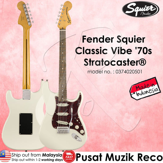 Fender Squier 0374020501 Classic Vibe 70s Stratocaster Electric Guitar Laurel FB Olympic White - Reco Music Malaysia