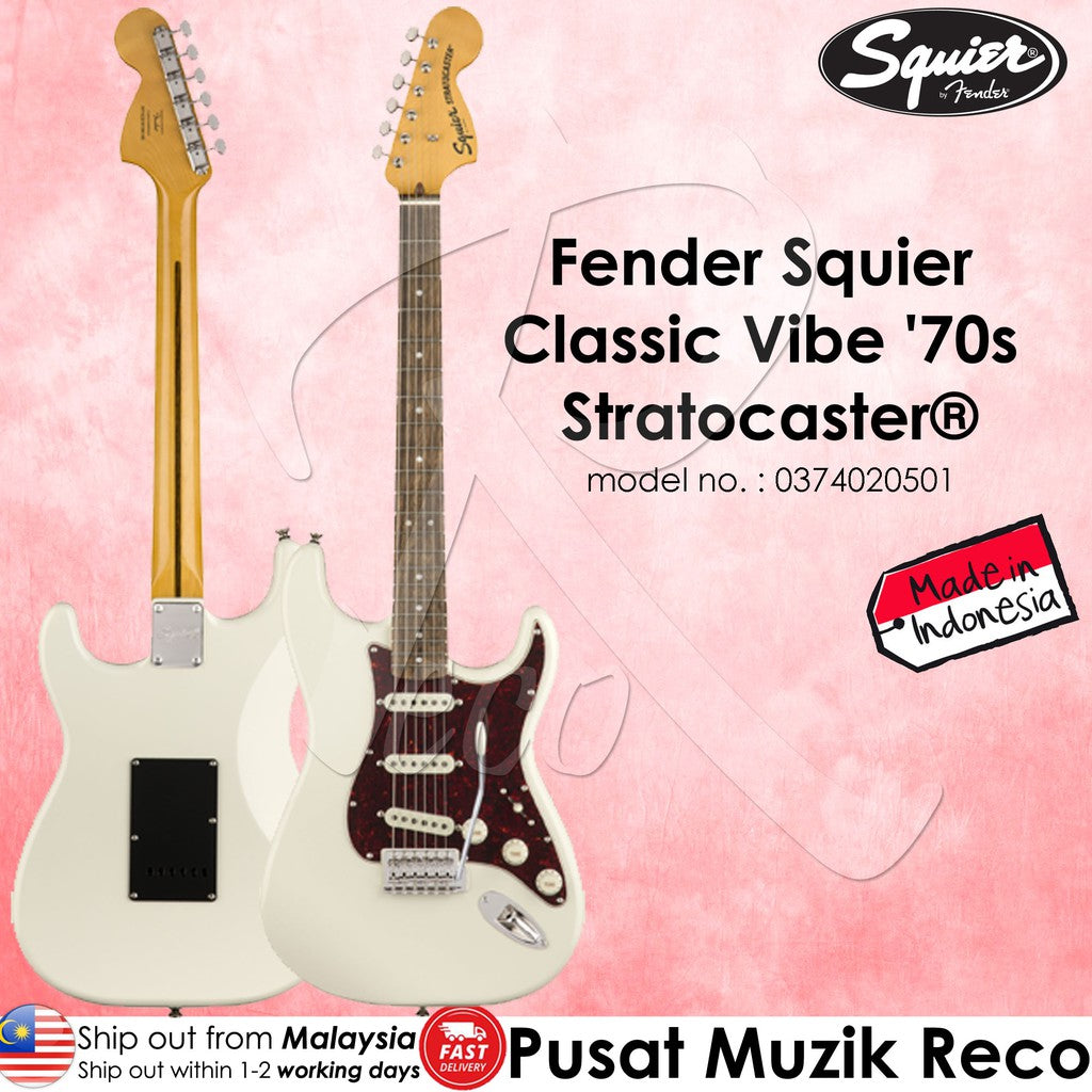 Fender Squier 0374020501 Classic Vibe 70s Stratocaster Electric Guitar Laurel FB Olympic White - Reco Music Malaysia