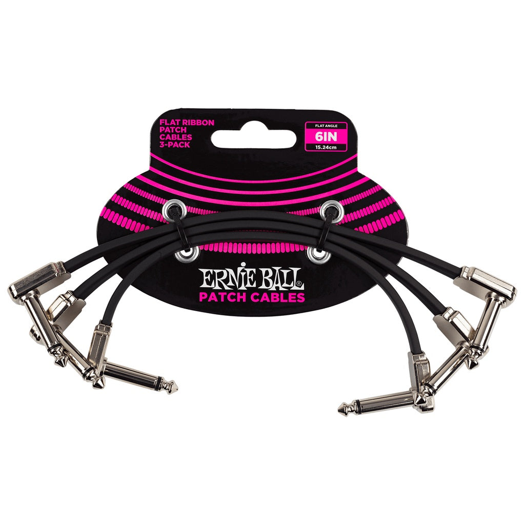 Ernie Ball 6221 6 Inch BLACK Flat Ribbon Guitar Effect Pedal Patch Cable 3/Pack - Reco Music Malaysia
