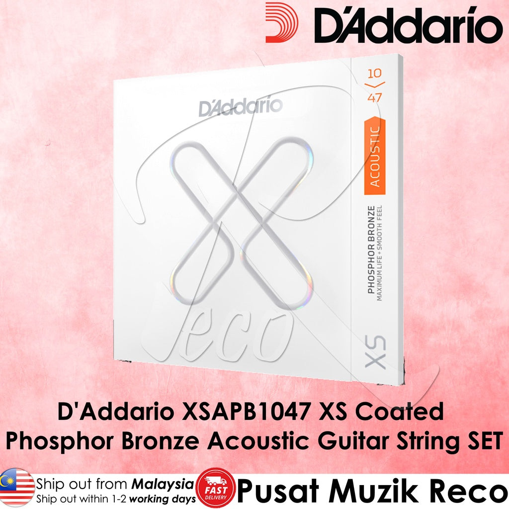 D'addario XSAPB1047 10-47 Extra Light XS Phosphor Bronze COATED Acoustic Guitar String Set - Reco Music Malaysia