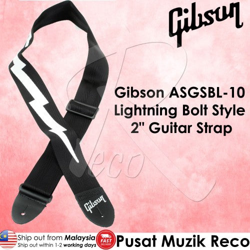 Gibson ASGSBL-10 2 Inch Lightning Bolt Style Guitar Strap | Reco Music Malaysia