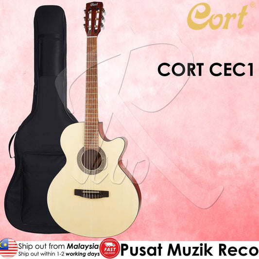 Cort CEC1 Slim Electro Cutaway Classical Guitar With Bag, Open Pore - Reco Music Malaysia