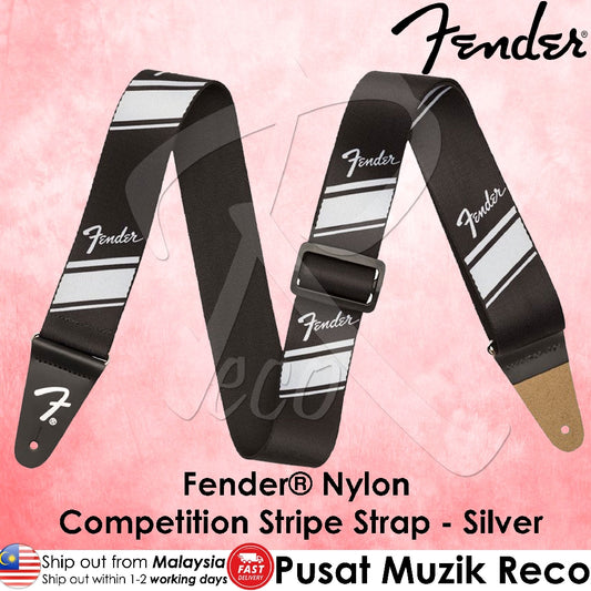 Fender® 2 Inch Nylon Competition Stripe Guitar Strap - Silver - Reco Music Malaysia