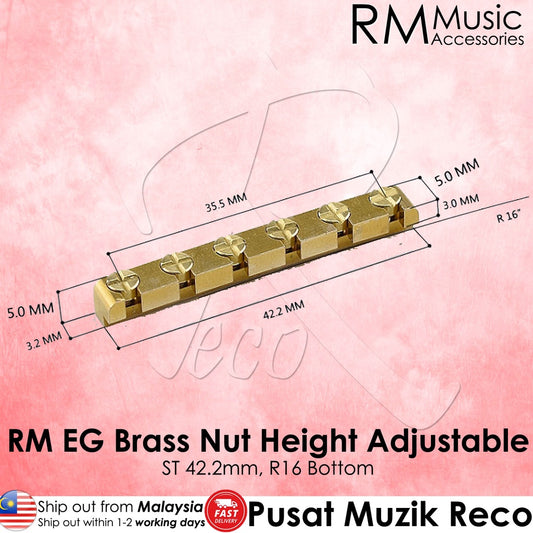 RM GF1342-ST 42.2mm Electric Guitar Stratocaster Style Height Adjustable BRASS Nut - Reco Music Malaysia
