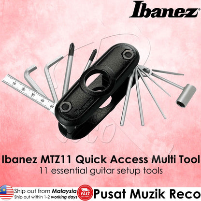 Ibanez MTZ11 Quick Access Multi Tool, 11 Essential Guitar Setup Tools, Biker Black - Reco Music Malaysia