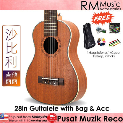RM 28in 6 String Guitalele with Padded Bag & Acc Nylon String - Dark Brown  - Reco Music Malaysia