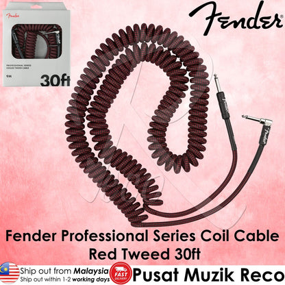 Fender 0990823054 Professional Series Red Tweed 30FT Coil Instrument Cable - Reco Music Malaysia
