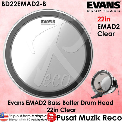 Evans BD22EMAD2-B EMAD2 Clear Bass Batter Drum Head 22-inch Bass Drumhead - Reco Music Malaysia
