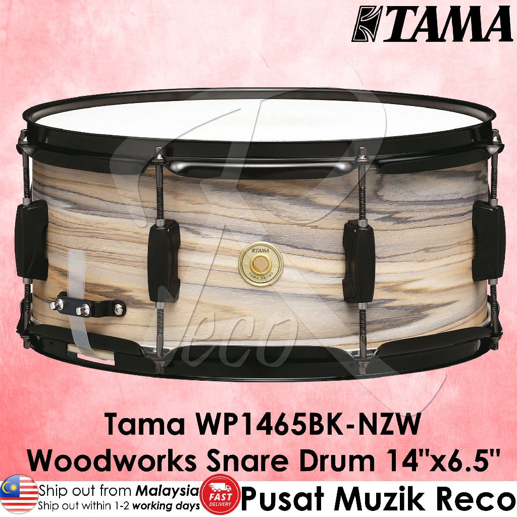 Tama WP1465BK-NZW Woodworks Snare Drum 14inx6.5in Natural Zebrawood Wrap - Reco Music Malaysia