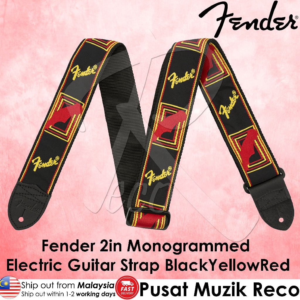 Fender 0990681500 2 Inch Monogrammed Guitar Straps - Black/Yellow/Red - Reco Music Malaysia