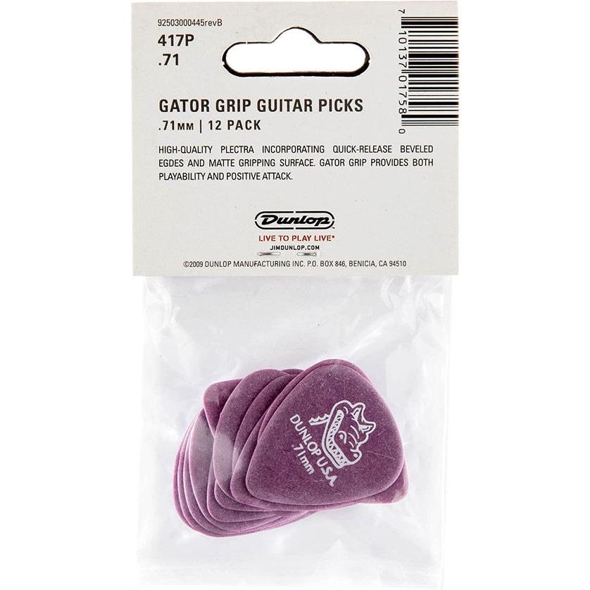 Jim Dunlop 417P071 Gator Grip Guitar Picks Pack - .71mm Purple (12-pack) - Reco Music Malaysia