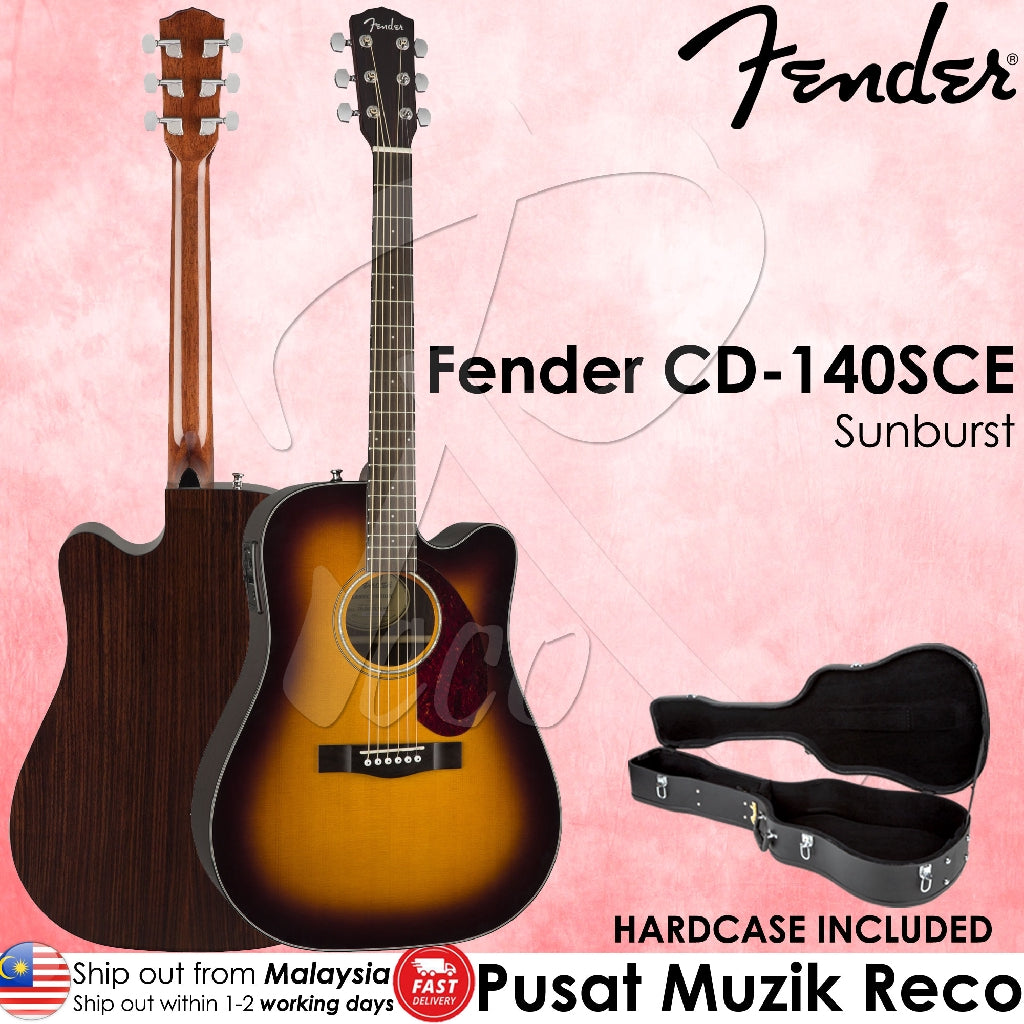 Fender CD-140SCE-SB Solid Top Acoustic-Electric Guitar with Case, Sunburst (CD140SCESB) | Reco Music Malaysia