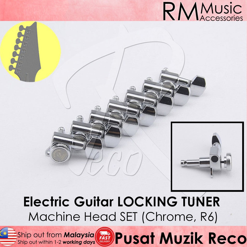 RM GF0048CR-R6 Chrome Electric Guitar Locking Tuner Guitar Machine Head SET - Reco Music Malaysia
