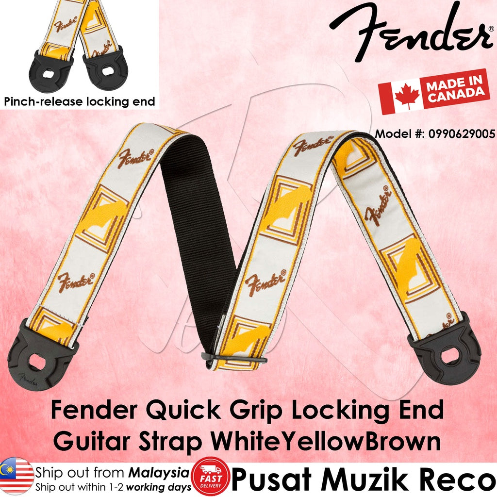 Fender 0990629005 White Yellow Brown Quick Grip Secure Locking End Strap - Reco Music Malaysia