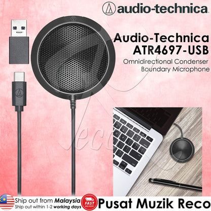 Audio Technica ATR4697-USB Omnidirectional Condenser Boundary Microphone ATR4697USB for Web Meetings Teleconferences - Reco Music Malaysia