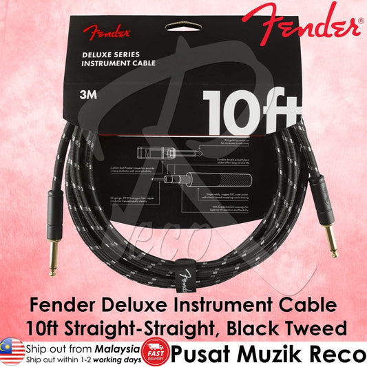 Fender 0990820092 Deluxe Series 10ft Straight Black TWEED Instrument Cable - Reco Music Malaysia