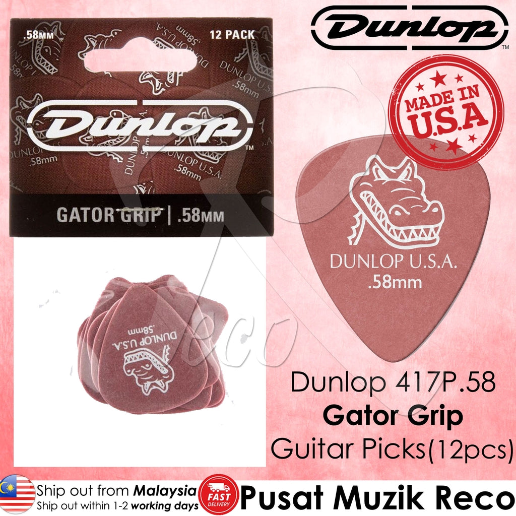 Jim Dunlop 417P058 Gator Grip Guitar Picks, .58mm Red (12-pack) - Reco Music Malaysia