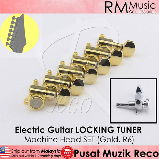 RM GF0048GD-R6 Gold Electric Guitar Locking Tuner Guitar Machine Head SET - Reco Music Malaysia