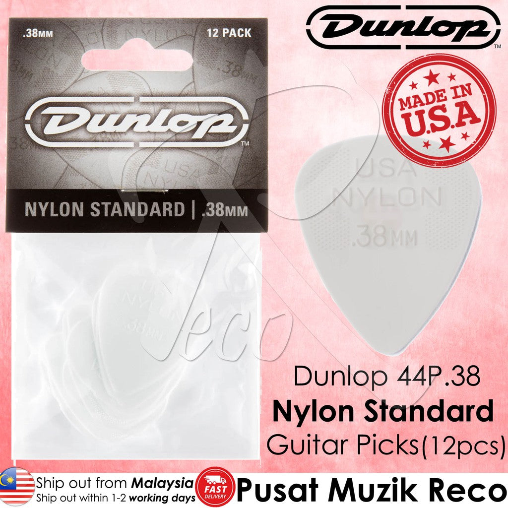 Jim Dunlop 44P038 White 0.38mm NYLON Standard Guitar Picks Player Pack 12-Pack - Reco Music Malaysia