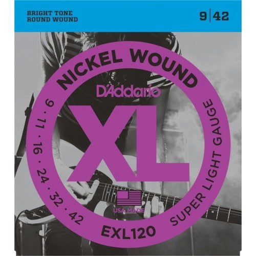 D'Addario EXL120 + PL009 + PL011 Nickel Wound Electric Guitar Strings, Super Light, 9-42 - Reco Music Malaysia