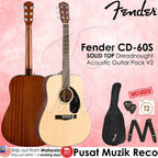 Fender CD-60S SOLID TOP Dreadnought Acoustic Guitar Pack V2 - Reco Music Malaysia