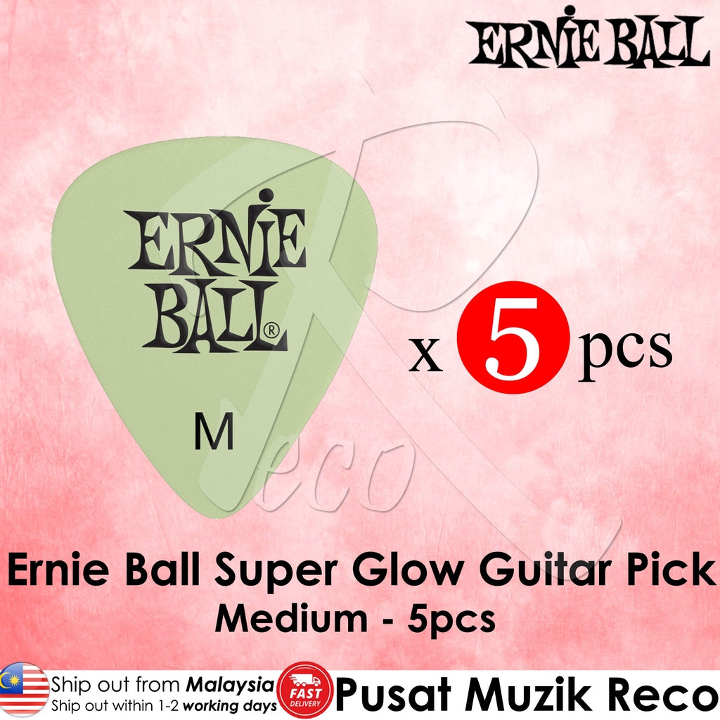 Ernie Ball P09225 MEDIUM Super Glow Cellulose Guitar Picks, Pack Of 5 - Reco Music Malaysia