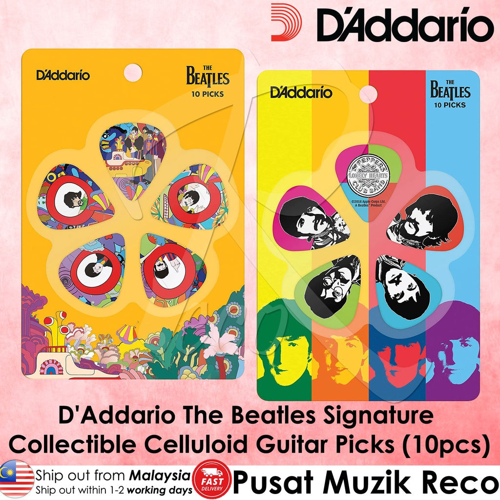 D'Addario 1CWH4-10B7 The Beatles Yellow Submarine 50th Anniversary Guitar Picks, Medium Gauge (.70mm), 10-Pack - Reco Music Malaysia