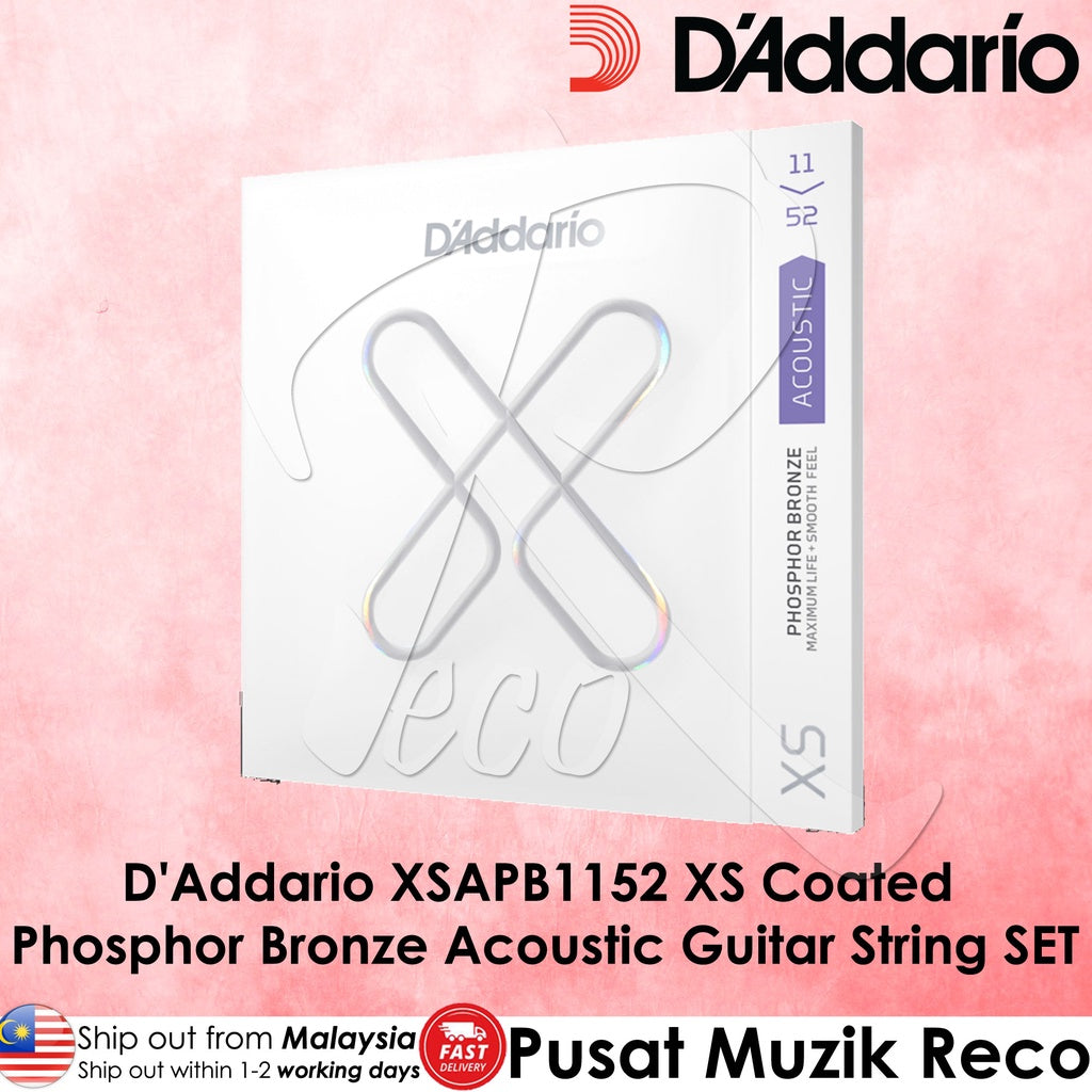 D'addario XSAPB1152 11-52 Custom Light XS Phosphor Bronze COATED Acoustic Guitar String Set - Reco Music Malaysia