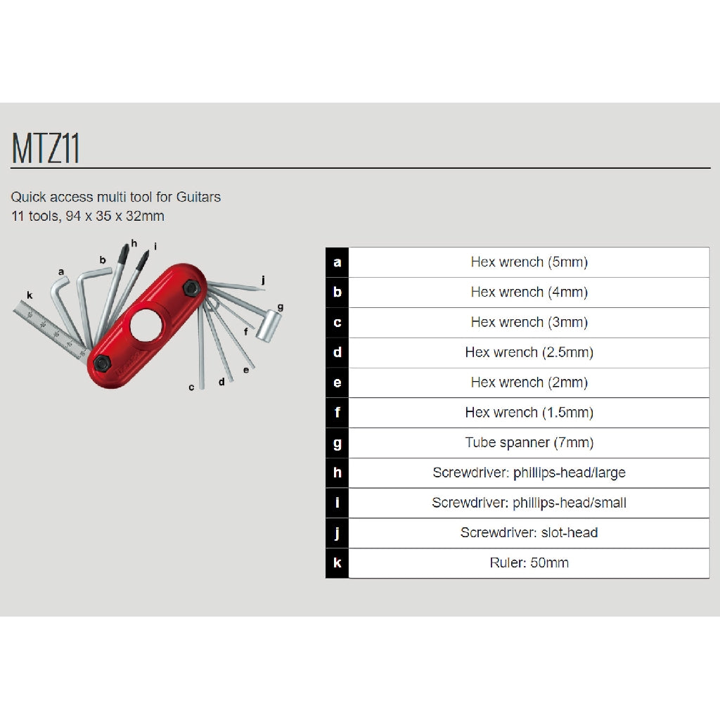 Ibanez MTZ11 Quick Access Multi Tool, 11 Essential Guitar Setup Tools, Biker Black - Reco Music Malaysia