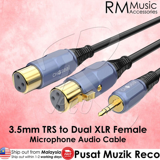 RM QS3524T2 3.5mm TRS Male Cable to Dual XLR Female Cable XLR Cable Microphone Audio Cable Recording Live Performances 2 Meters - Reco Music Malaysia