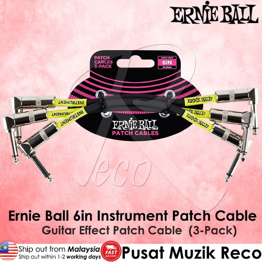 Ernie Ball PO6050 3 x 15cm Guitar Effect Patch Cable 6in , Pack of 3 - Reco Music Malaysia