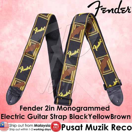 Fender®0990681000 2 Inch Monogrammed Guitar Straps - Black/Yellow/Brown - Reco Music Malaysia