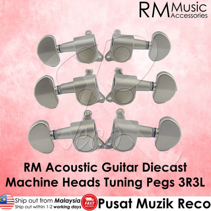 RM GF0789 Acoustic Guitar Machine Head SET 3R3L MATT CHROME - Reco Music Malaysia