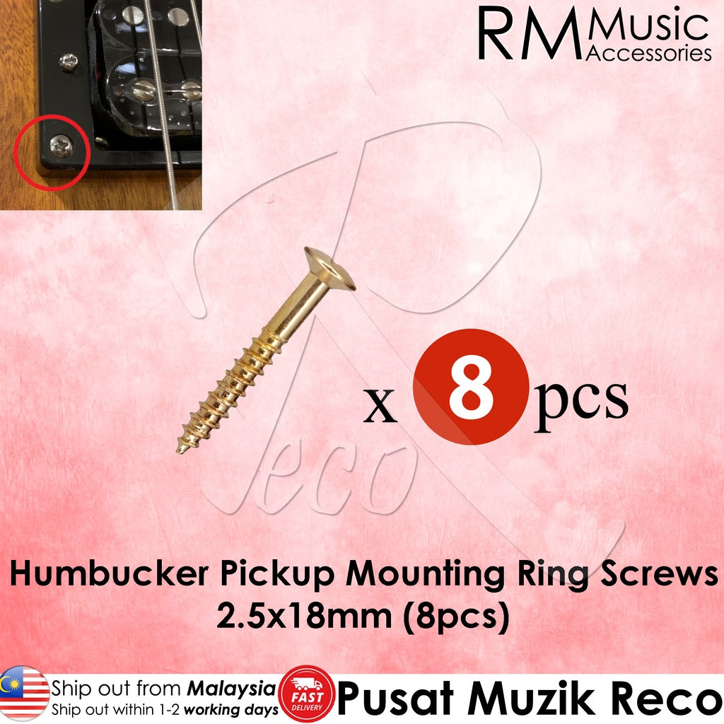 RM GM5524 GD 2.5x18mm Electric Guitar Humbucker Pickup Mounting Ring Screws, Gold - Reco Music Malaysia