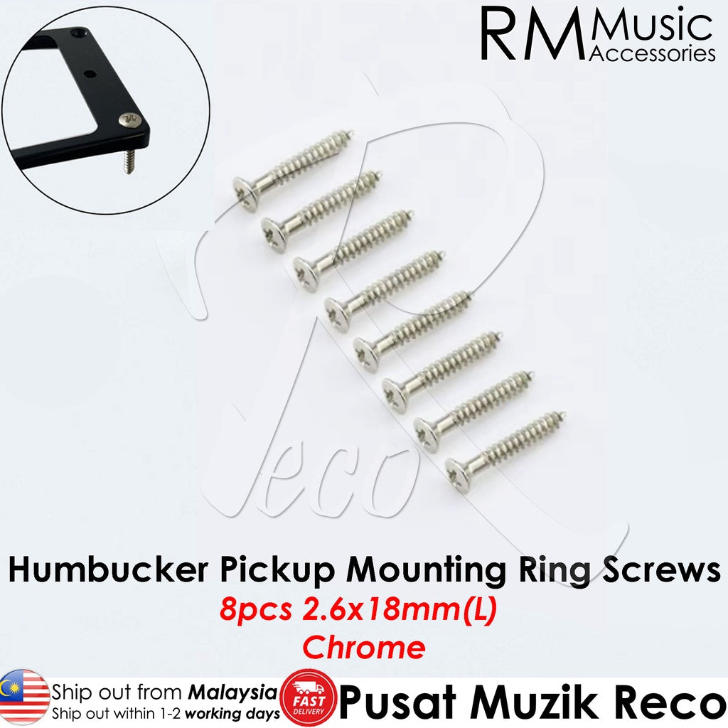 RM GF0090-Ni8L Electric Guitar Humbucker Pickup Mounting Ring Screws, Chrome 8 Long - Reco Music Malaysia