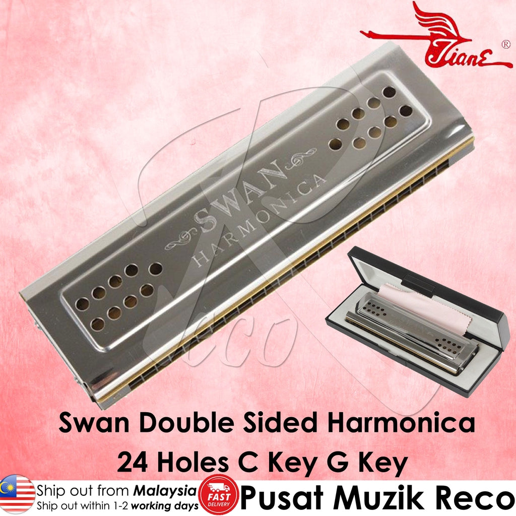 Swan SW24-12 24 Holes Double Sided Harmonica with Case C Key G Key - Reco Music Malaysia