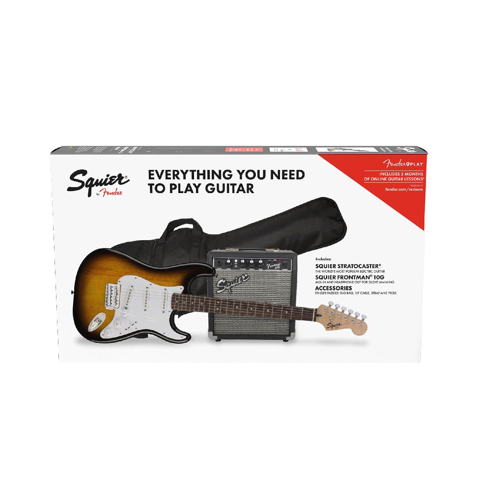 Fender Squier 0371823432 Stratocaster Electric Guitar Starter Package w/Gig Bag & Frontman 10G Amp , Brown Sunburst - Reco Music Malaysia