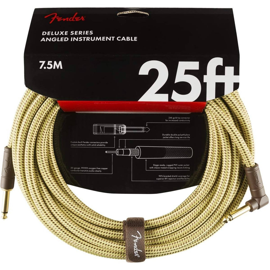 Fender 0990820078 Deluxe Series 25ft Straight To Angled TWEED Instrument Cable - Reco Music Malaysia