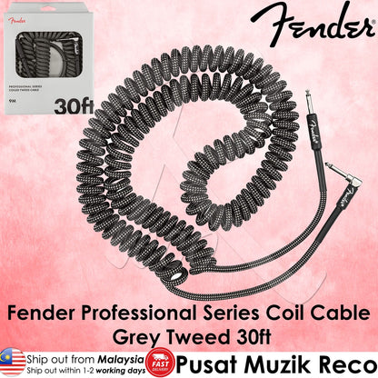Fender Professional Coil Guitar Instrument Cable Gray Tweed 30ft Coiled Cable - Reco Music Malaysia