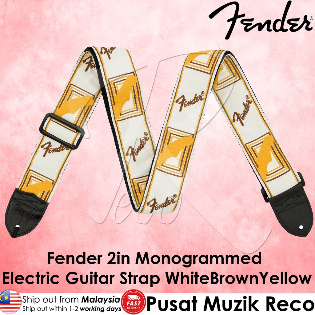 Fender®0990683000 2 Inch Monogrammed Guitar Straps - White/Brown/Yellow - Reco Music Malaysia