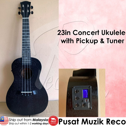 RM D23EQT/5233BK Concert Ukulele with Pickup Tuner Black with Free Bag - Reco Music Malaysia