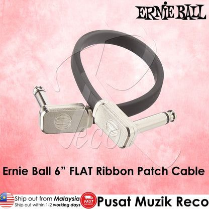 Ernie Ball 6226 6 Inch Single Flat Ribbon Black Guitar Effect Pedal Angle Patch Cable - Reco Music Malaysia