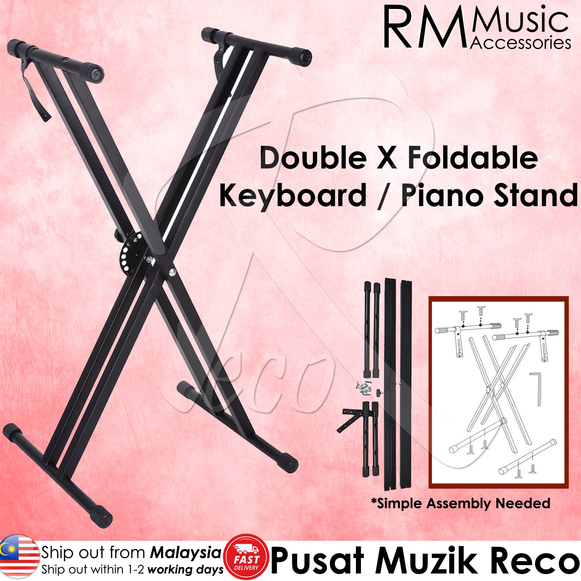 RM Foldable Portable Double X Keyboard Piano Stand - Reco Music Malaysia