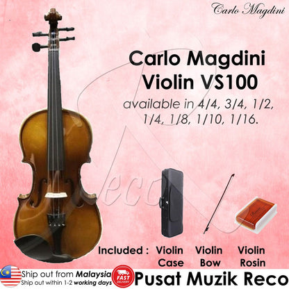 Carlo Magdini VS100 Violin with Case Bow Rosin (VS 100  VS-100) - Reco Music Malaysia