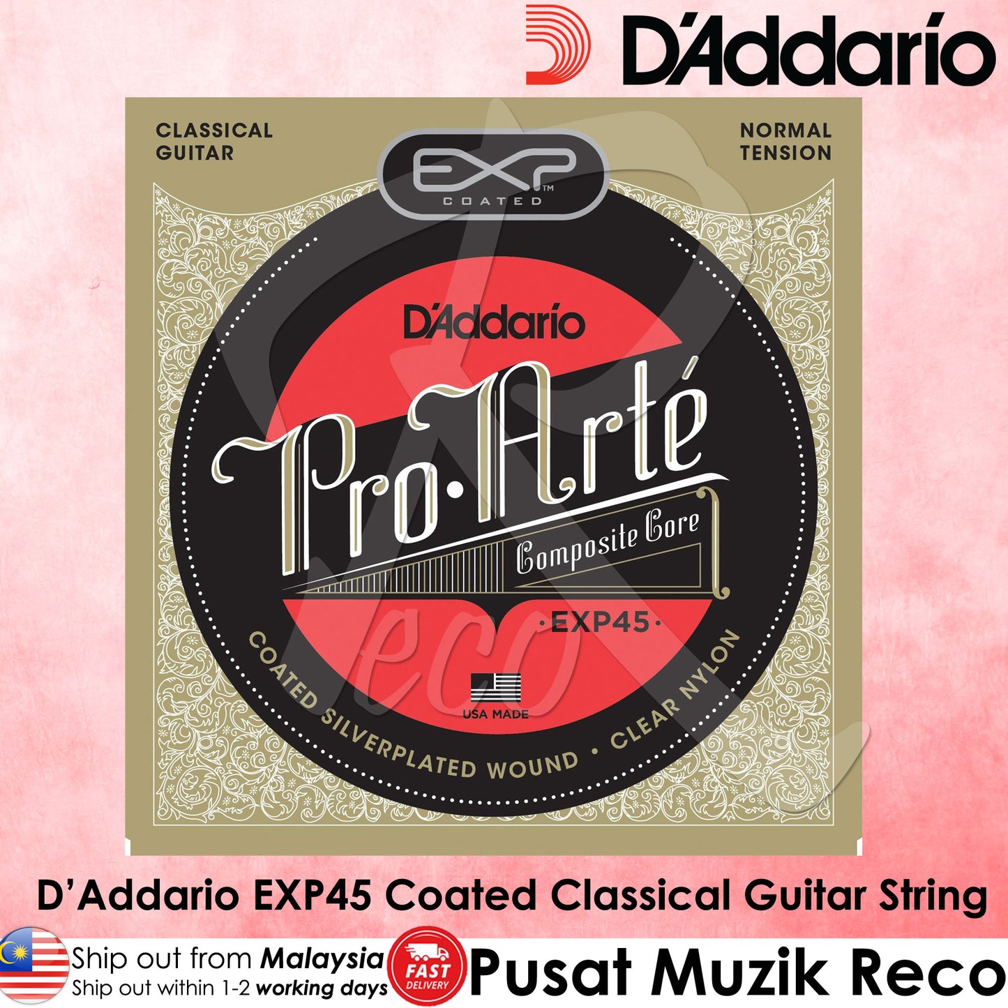 D'Addario EXP45 Coated Nylon Classical Guitar String Normal Tension - Reco Music Malaysia