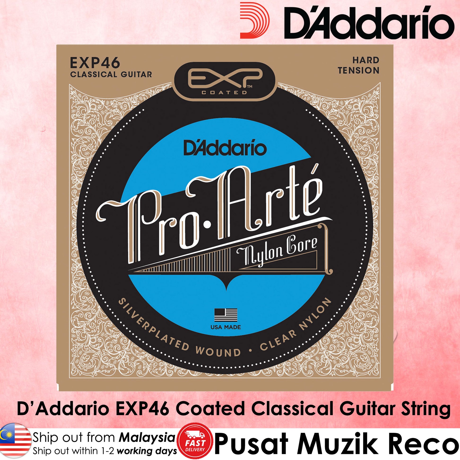 D'Addario EXP46 Coated Nylon Classical Guitar String Hard Tension - Reco Music Malaysia
